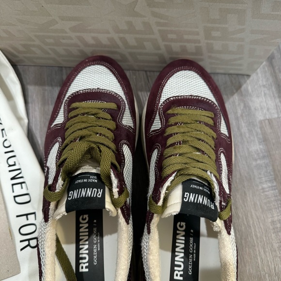 Golden Goose Running Sole Net Upper Shiny Suede Star Red Wine Silver Sneakers - Picture 5 of 14